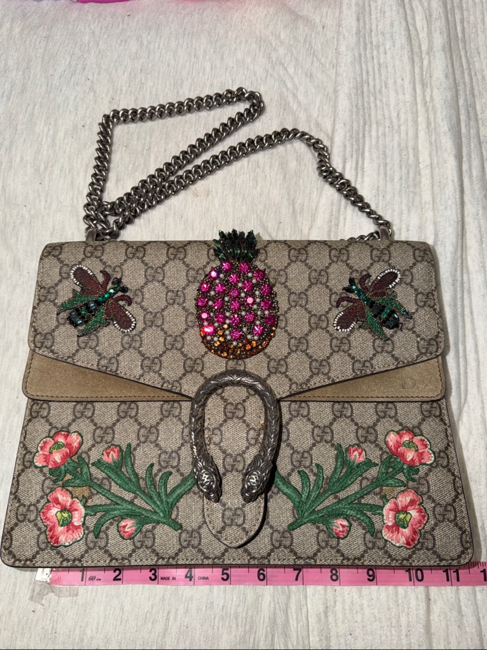 Gucci Beige GG Supreme Embroidered Dionysus Shoulder Bag with Pineapple Detail